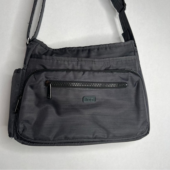Infinity Collection Lug Gunmetal Dark Gray Shimmy Crossbody Purse Bag Wide Strap - Picture 1 of 10